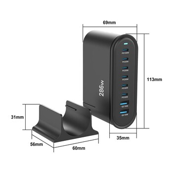 Φορτιστής USB Nitride Gallium Upoy Station Charging for Multiple Devices Fast Charging Blocks PD Type-C 286W US/EU/UK/AU Plug