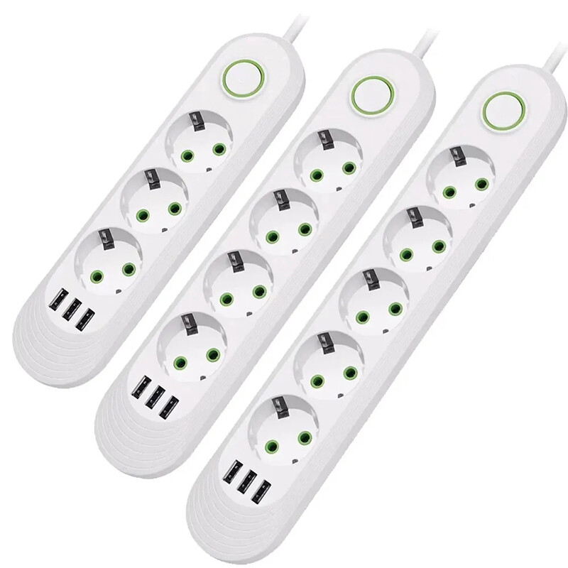 2500 W EU kištukas kintamosios srovės lizdas daugiafunkcis maitinimo juostas 2 m ilgintuvas elektros lizdas tinklo filtras su USB prievadais Greitas įkrovimas