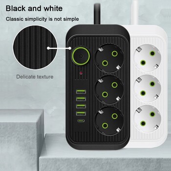 5m EU Plug AC Outlets Multitap Socket Удължителен кабел Електрически разклонител с USB Type C Бързо зареждане Адаптер за мрежов филтър