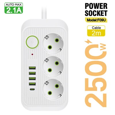 5 m EU utikač AC utičnice Multitap utičnica Produžni kabel Električni razvodnik s USB-om tipa C Brzo punjenje Mrežni filtarski adapter