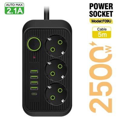 5 m EU utikač AC utičnice Multitap utičnica Produžni kabel Električni razvodnik s USB-om tipa C Brzo punjenje Mrežni filtarski adapter