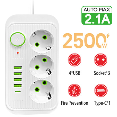 F09 Έξυπνη πρίζα εναλλασσόμενου ρεύματος Έξυπνη πρίζα δικτύου Φίλτρο πολλαπλών χρήσεων Καλώδιο επέκτασης με 4 πρίζες USB τύπου C PD EU