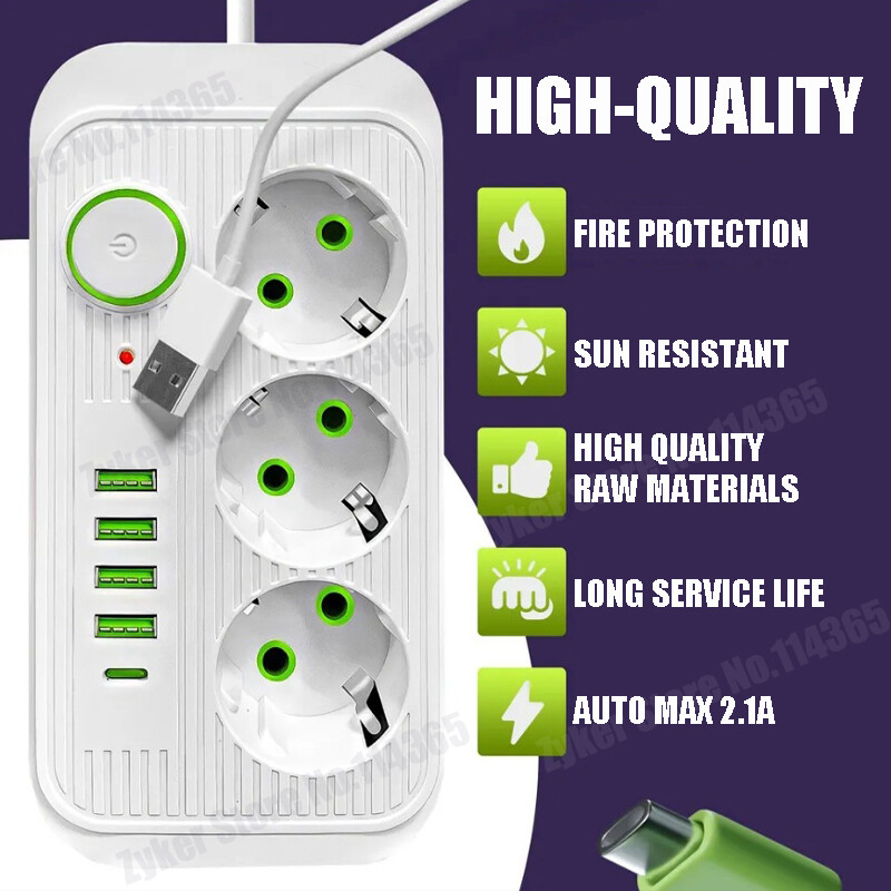 F09 Έξυπνη πρίζα εναλλασσόμενου ρεύματος Έξυπνη πρίζα δικτύου Φίλτρο πολλαπλών χρήσεων Καλώδιο επέκτασης με 4 πρίζες USB τύπου C PD EU