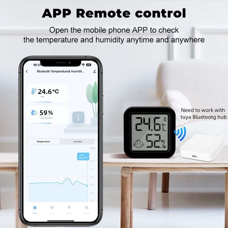 ONENUO Tuya Mini Black White digitālais LCD iekštelpu ērts temperatūras sensors, mitruma mērītājs termometrs, higrometrs