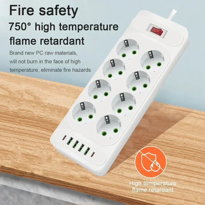 ES kontaktligzdas maiņstrāvas kontaktligzda vairāku pieskārienu barošanas sloksne 2 m pagarinātājs elektrības ligzda Smart USB mājas biroja pārsprieguma aizsargs tīkla filtrs