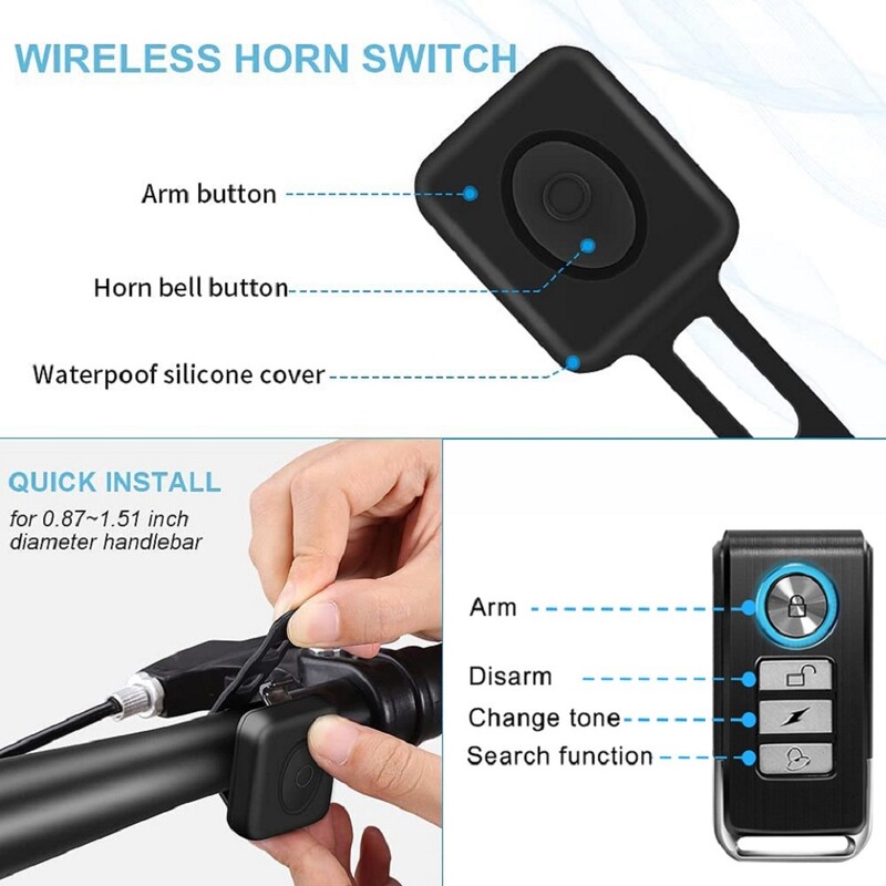 Hollarm USB punjivi alarm za bicikl Daljinski upravljač Bežični alarm za bicikle Vibracijski alarm za motocikle Sigurnosna zaštita na otvorenom