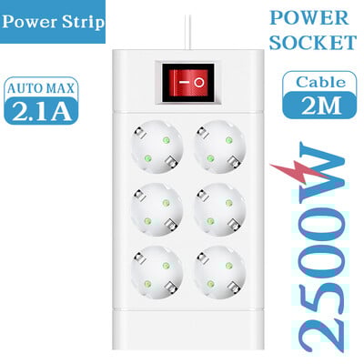EU kontaktdakša barošanas sloksne 6/8/10 ligzdas EU DC Outlet Multitap pagarinātāja vads garums 2M elektrības kontaktligzda Mājas daudzfunkciju tīkla filtrs