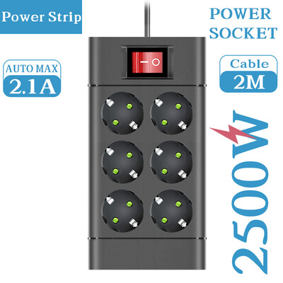 EU kontaktdakša barošanas sloksne 6/8/10 ligzdas EU DC Outlet Multitap pagarinātāja vads garums 2M elektrības kontaktligzda Mājas daudzfunkciju tīkla filtrs