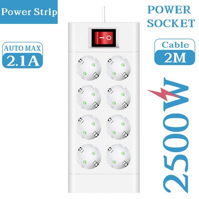 EU kontaktdakša barošanas sloksne 6/8/10 ligzdas EU DC Outlet Multitap pagarinātāja vads garums 2M elektrības kontaktligzda Mājas daudzfunkciju tīkla filtrs