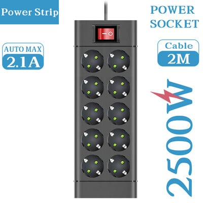 EU kontaktdakša barošanas sloksne 6/8/10 ligzdas EU DC Outlet Multitap pagarinātāja vads garums 2M elektrības kontaktligzda Mājas daudzfunkciju tīkla filtrs