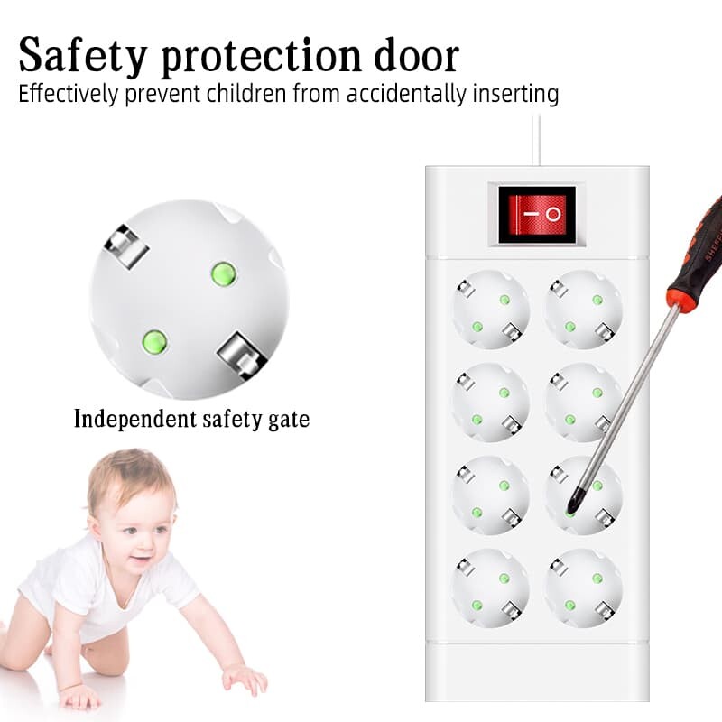 EU kontaktdakša barošanas sloksne 6/8/10 ligzdas EU DC Outlet Multitap pagarinātāja vads garums 2M elektrības kontaktligzda Mājas daudzfunkciju tīkla filtrs