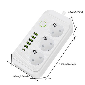 EU Plug AC Outlets Multitap Socket Удължителен кабел Електрически разклонител с USB Type C PD Бързо зареждане Мрежов филтър Адаптер