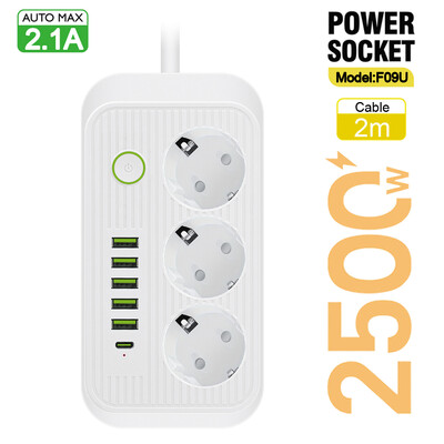 EU dugós váltóáramú aljzatok többcsapos aljzat hosszabbító kábel elektromos tápelosztó USB típusú C PD gyorstöltő hálózati szűrőadapterrel