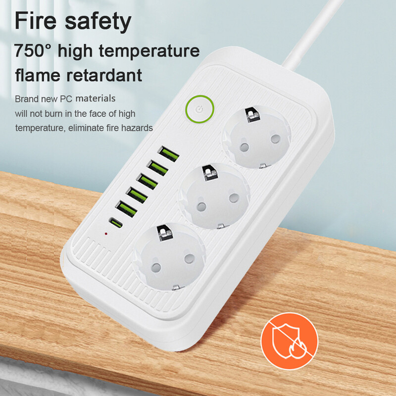 EU dugós váltóáramú aljzatok többcsapos aljzat hosszabbító kábel elektromos tápelosztó USB típusú C PD gyorstöltő hálózati szűrőadapterrel