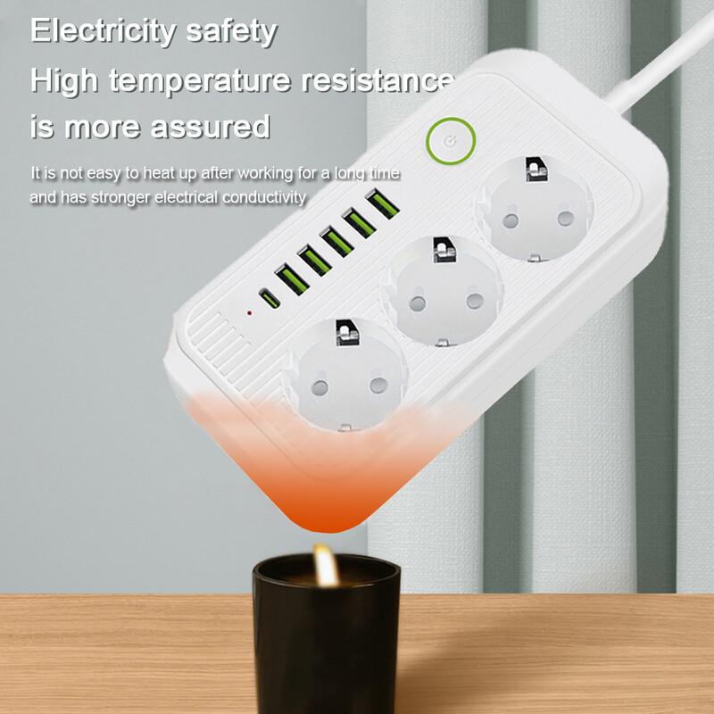 EU dugós váltóáramú aljzatok többcsapos aljzat hosszabbító kábel elektromos tápelosztó USB típusú C PD gyorstöltő hálózati szűrőadapterrel