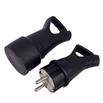 EU Rubber Waterproof Socket Plug Electrial Grounded European Connector with IP54 for DIY Power Cable Cord 16A 250V