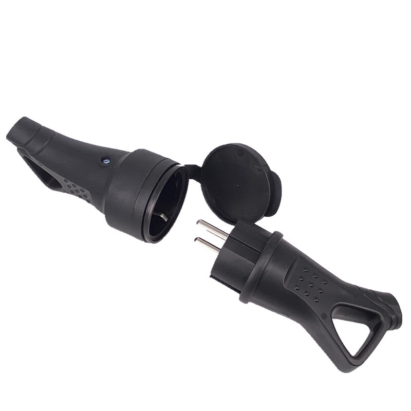 ES gumijas ūdensnecaurlaidīgs kontaktligzdas spraudnis, elektriski iezemēts Eiropas savienotājs ar vāku IP54 DIY strāvas kabeļa vadam 16A 250V