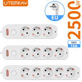 Prise de alimentare Prize UE 3/4/5 căi Prelungire electrică 16A Prize Întrerupătoare de control independente Cablu pentru biroul de acasă