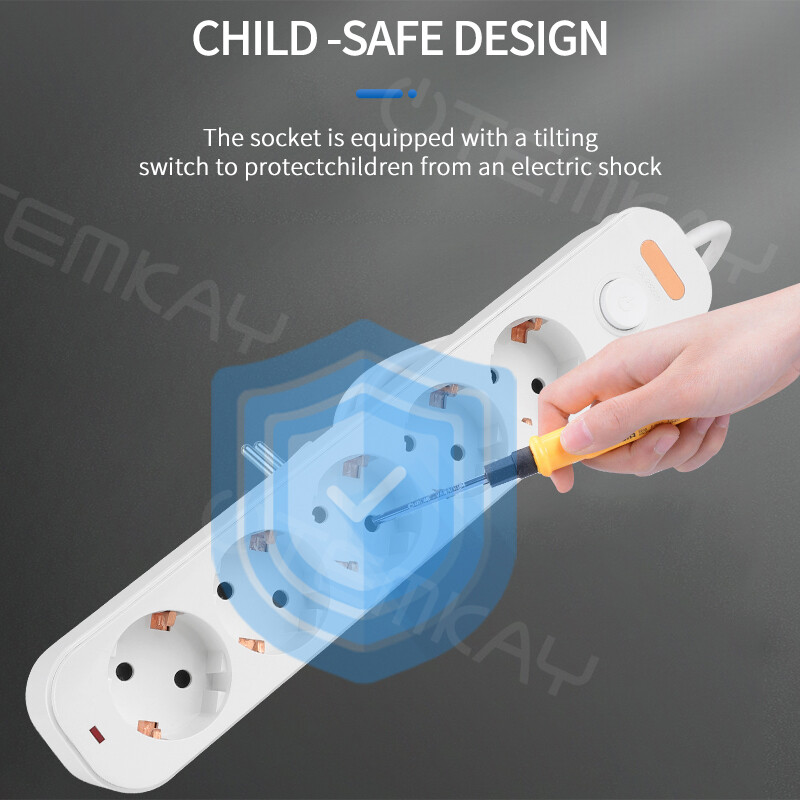 Prise de alimentare Prize UE 3/4/5 căi Prelungire electrică 16A Prize Întrerupătoare de control independente Cablu pentru biroul de acasă