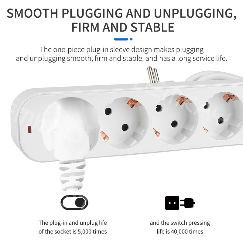 Prise de alimentare Prize UE 3/4/5 căi Prelungire electrică 16A Prize Întrerupătoare de control independente Cablu pentru biroul de acasă