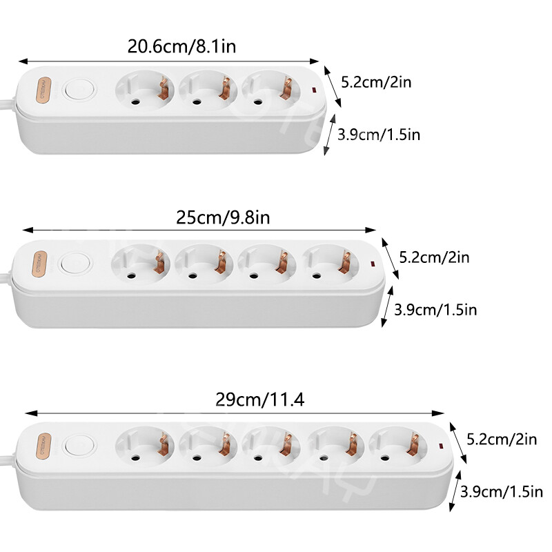 Prise de alimentare Prize UE 3/4/5 căi Prelungire electrică 16A Prize Întrerupătoare de control independente Cablu pentru biroul de acasă