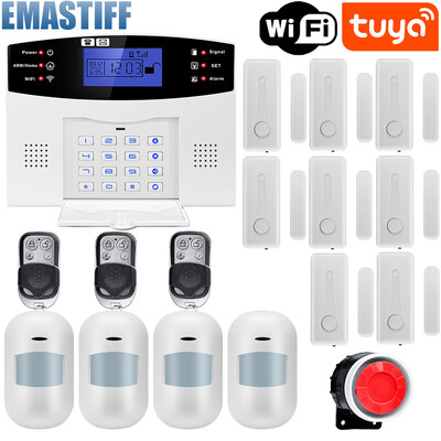 IOS Android APP bezvadu vadu mājas drošība Tuya WIFI GSM signalizācijas sistēma domofona tālvadības pults automātiskās zvanīšanas sirēnas sensora komplekts