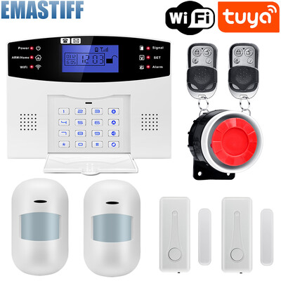 IOS Android APP bezvadu vadu mājas drošība Tuya WIFI GSM signalizācijas sistēma domofona tālvadības pults automātiskās zvanīšanas sirēnas sensora komplekts