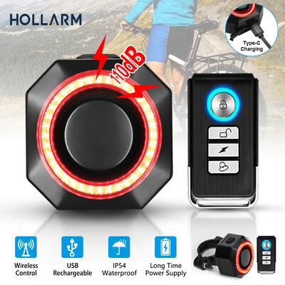 Hollarm Alarma pentru biciclete Lampa din spate Antifurt Incarcare USB Lampa pentru bicicleta Sensare inteligenta a franei Telecomanda Alarma pentru biciclete Lampa din spate