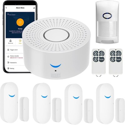 Belaidis belaidis „WiFi Smart Home Automation“ apsaugos signalizacijos sistema su durų jutikliu, judesio jutikliu „Smart Life App“ įsilaužimo signalizacijos sirena