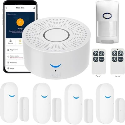 Belaidis belaidis „WiFi Smart Home Automation“ apsaugos signalizacijos sistema su durų jutikliu, judesio jutikliu „Smart Life App“ įsilaužimo signalizacijos sirena