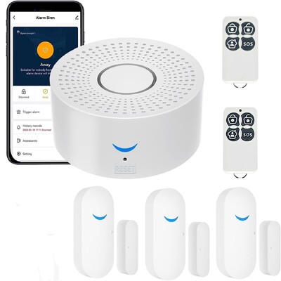 Belaidis belaidis „WiFi Smart Home Automation“ apsaugos signalizacijos sistema su durų jutikliu, judesio jutikliu „Smart Life App“ įsilaužimo signalizacijos sirena