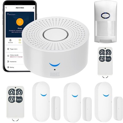 Belaidis belaidis „WiFi Smart Home Automation“ apsaugos signalizacijos sistema su durų jutikliu, judesio jutikliu „Smart Life App“ įsilaužimo signalizacijos sirena