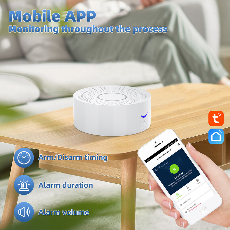 Belaidis belaidis „WiFi Smart Home Automation“ apsaugos signalizacijos sistema su durų jutikliu, judesio jutikliu „Smart Life App“ įsilaužimo signalizacijos sirena