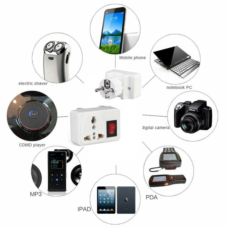 American White AU EU UK US Universal Wall Socket Portable 2way Outlet Extend Plug Adapter with Switch 250v 6A 10A 125V