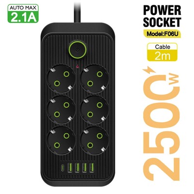 EU utikač AC utičnice Multitap utičnica produžni kabel 2M 5M razvodnik s USB tipom C punjenje mrežni filtar adapter