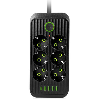 EU Plug 6 πρίζες AC Υποδοχή προέκτασης καλωδίου ηλεκτρικού πολύπριζου με 4 προσαρμογέα φίλτρου δικτύου φόρτισης τύπου C USB 1