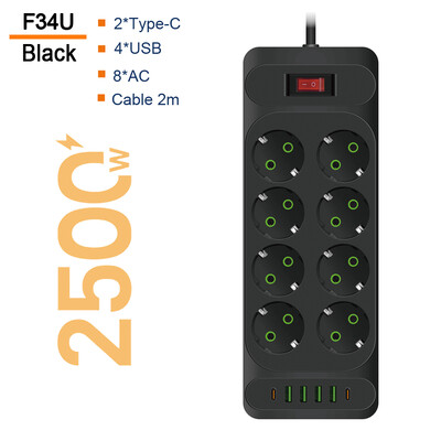 ES kontaktligzdas kontaktligzdas barošanas sloksne ar C tipa USB pagarinātāja kabeļa galveno slēdzi Daudzfunkciju elektrības kontaktligzdas tīkla filtra maiņstrāvas adapteris