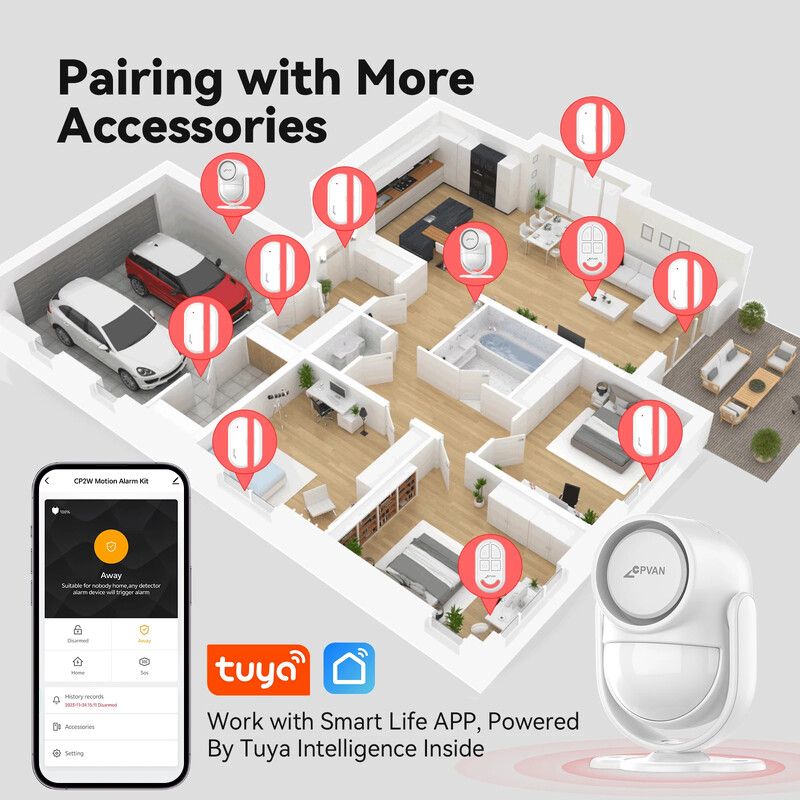 CPVAN Wireless WIFI 2.4G Smart Home Signalizacija Namai Apsauga nuo įsilaužimo Signalizacija 125dB palaikymas Tuya Smart Life Control