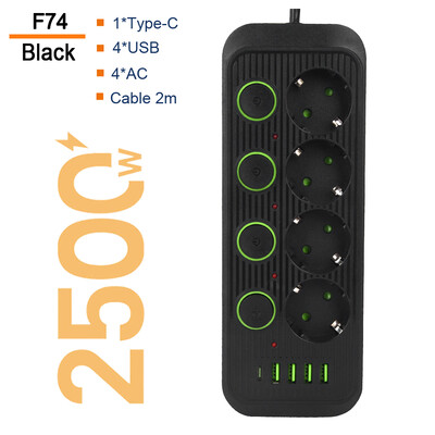 Viaczásuvkový napájací kábel s nezávislým prepínačom, porty USB typu C, predlžovací kábel, sieťový filter, AC zásuvka, elektrická zásuvka