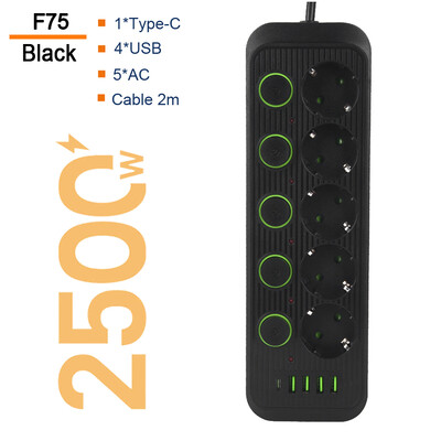 Viaczásuvkový napájací kábel s nezávislým prepínačom, porty USB typu C, predlžovací kábel, sieťový filter, AC zásuvka, elektrická zásuvka