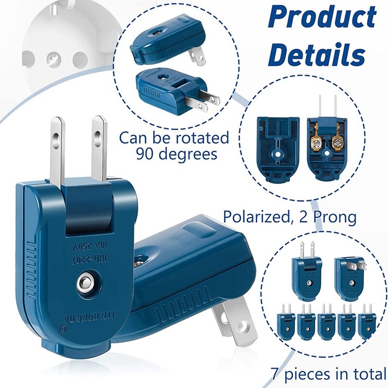 1 set zamjenskih utikača za produžni kabel, električni utikač s 2 kraka, rotirajući električni utikač, produžni kabel, američki utikač