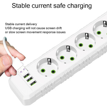 Πρίζες εναλλασσόμενου ρεύματος ΕΕ με βύσμα πολλαπλών βρυσών Πολύπριζο 2m Υποδοχή καλωδίου επέκτασης Ηλεκτρική με θύρες USB Προσαρμογέας φίλτρου δικτύου γρήγορης φόρτισης