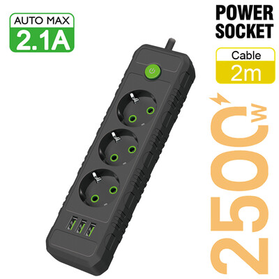 ES kontaktligzdas maiņstrāvas kontaktligzdas Daudzskārienu barošanas sloksne 2 m pagarinātāja vada kontaktligzda elektriska ar USB pieslēgvietām Ātrās uzlādes tīkla filtra adapteris