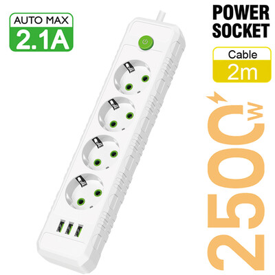 ES kontaktligzdas maiņstrāvas kontaktligzdas Daudzskārienu barošanas sloksne 2 m pagarinātāja vada kontaktligzda elektriska ar USB pieslēgvietām Ātrās uzlādes tīkla filtra adapteris