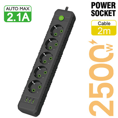 ES kontaktligzdas maiņstrāvas kontaktligzdas Daudzskārienu barošanas sloksne 2 m pagarinātāja vada kontaktligzda elektriska ar USB pieslēgvietām Ātrās uzlādes tīkla filtra adapteris