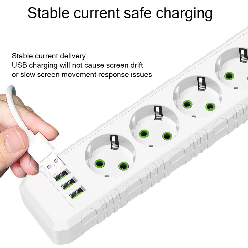 ES kontaktligzdas maiņstrāvas kontaktligzdas Daudzskārienu barošanas sloksne 2 m pagarinātāja vada kontaktligzda elektriska ar USB pieslēgvietām Ātrās uzlādes tīkla filtra adapteris