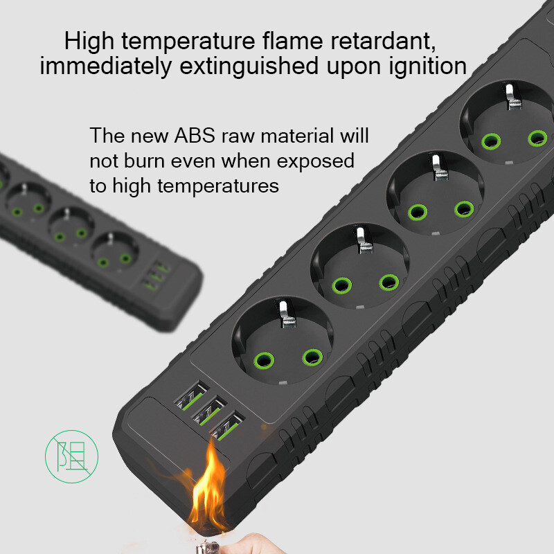 ES kontaktligzdas maiņstrāvas kontaktligzdas Daudzskārienu barošanas sloksne 2 m pagarinātāja vada kontaktligzda elektriska ar USB pieslēgvietām Ātrās uzlādes tīkla filtra adapteris