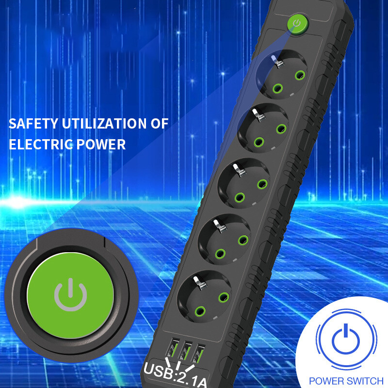 ES kontaktligzdas maiņstrāvas kontaktligzdas Daudzskārienu barošanas sloksne 2 m pagarinātāja vada kontaktligzda elektriska ar USB pieslēgvietām Ātrās uzlādes tīkla filtra adapteris