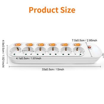 Πολύπριζο προστασίας από υπερτάσεις EU Plug 3/5/6 Way Outlets Electrical Extension 16A Sockets Ανεξάρτητοι διακόπτες ελέγχου 1,5/2m Καλώδιο