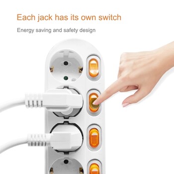 Πολύπριζο προστασίας από υπερτάσεις EU Plug 3/5/6 Way Outlets Electrical Extension 16A Sockets Ανεξάρτητοι διακόπτες ελέγχου 1,5/2m Καλώδιο